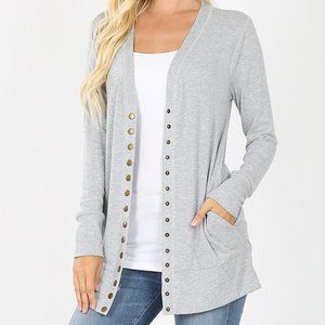 Heather Grey Snap Cardigan with pockets